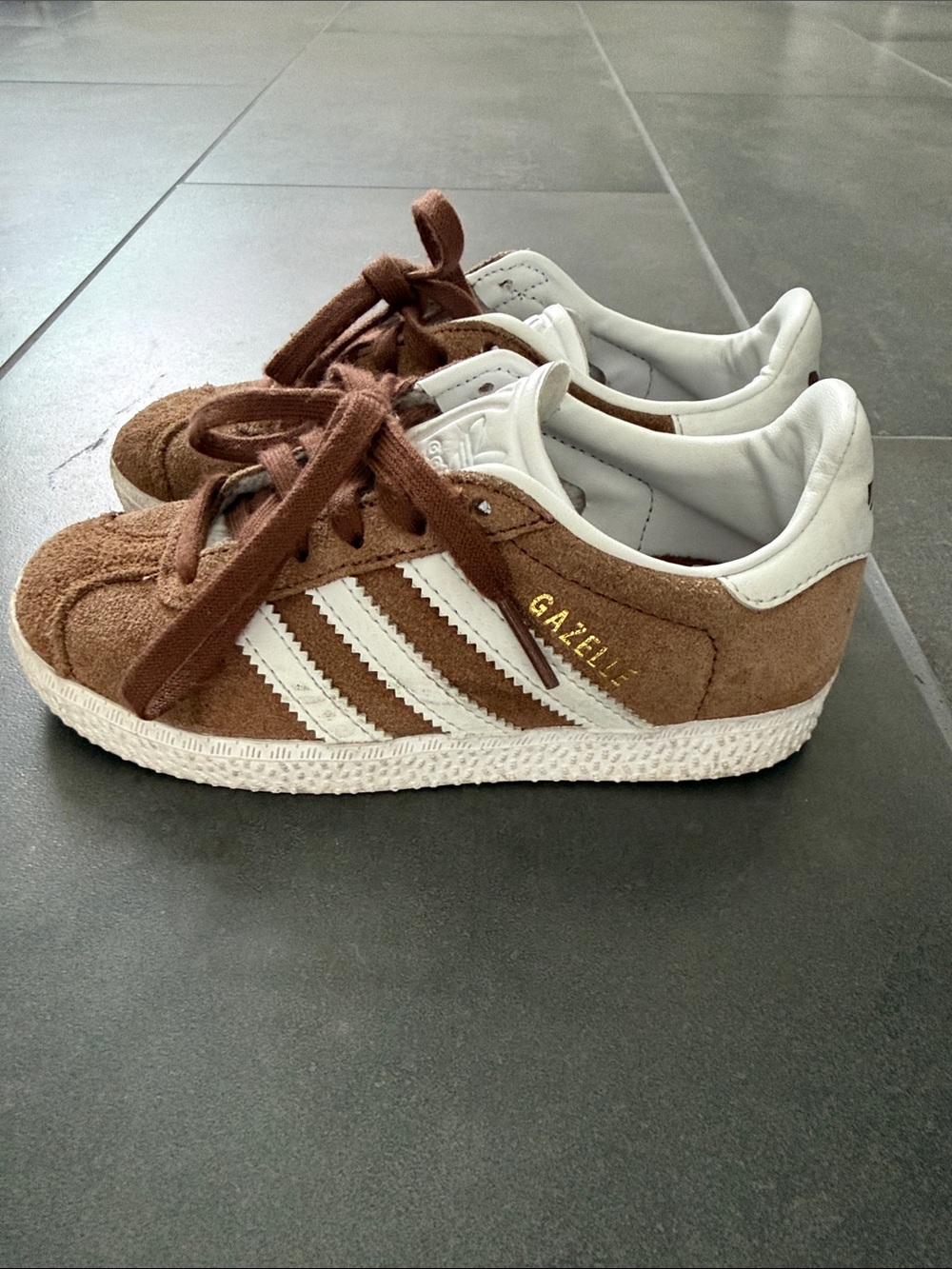 adidas Kids Samba Brown Suede Sneakers with White Stripes